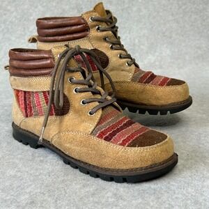 Peruvian Textile Suede Leather Ankle Boots Striped Accents Lace Up Womens repair
